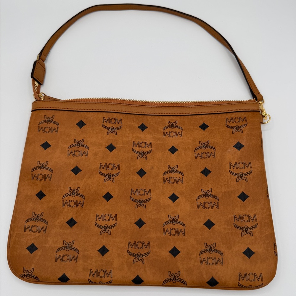 MCM Visetos Large Zip Crossbody Pouch in Cognac 🤎